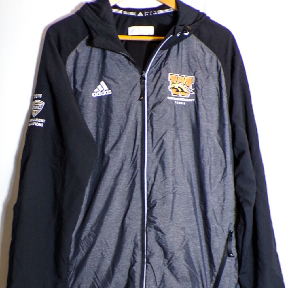 Black/Grey Adidas Western Michigan Tennis MAC Champion Starter Jacket w/Hood